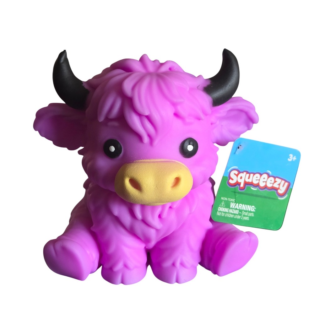 Highland Cow Squishy Squeezy Purple Foam Sensory Fidget Toy New